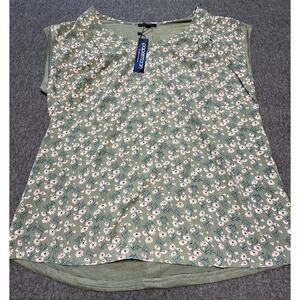 Papermoon Shirt Womens Small Green Floral Button Back Sleeveless‎ Casual Top